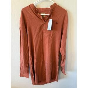 NWT Rowdy Wear Shirt Mens Medium Rust Ruffle Collar Long Sleeve Kurta Indie Boho